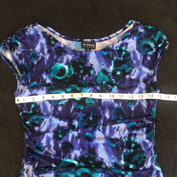 Enfocus Studio Purple Floral Ruched Waist/Shoulder Fit & Flare Midi Dress-Size 8 - Picture 10 of 13